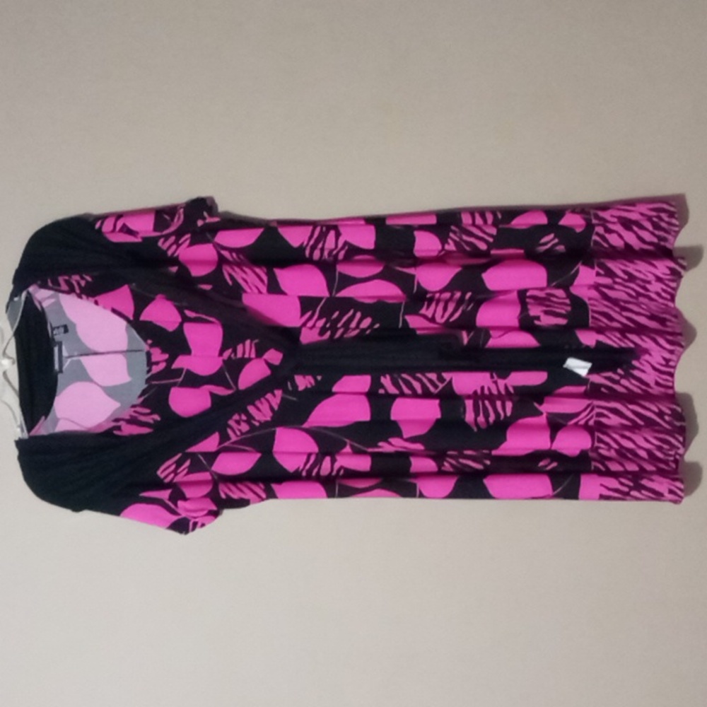 Notations Magenta/Black Dress w Black Knotted Scarf XL